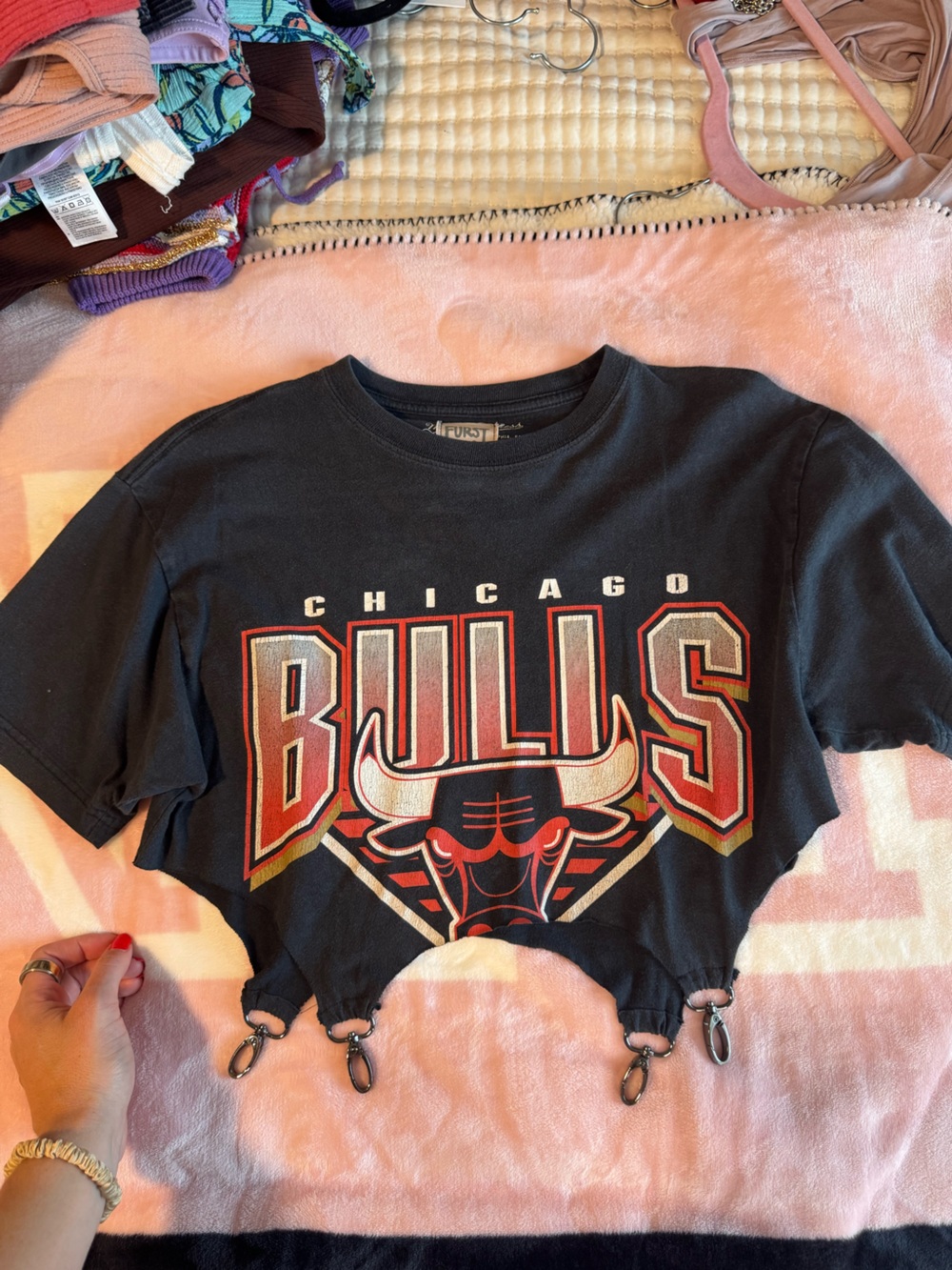 Chicago Bulls Black Graphic Crop Top with Ring Trim